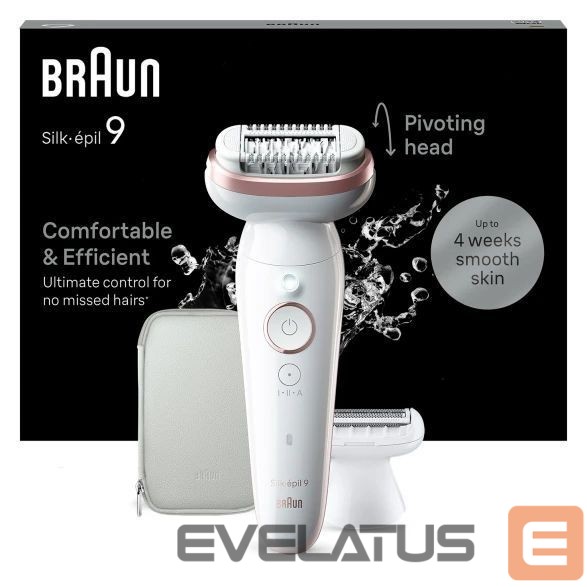 Epilator Braun Epilator | SES9-030 Silk épil 9 | Operating time (max) 50 min | Number of power levels 2 | Wet & Dry | White/Rose