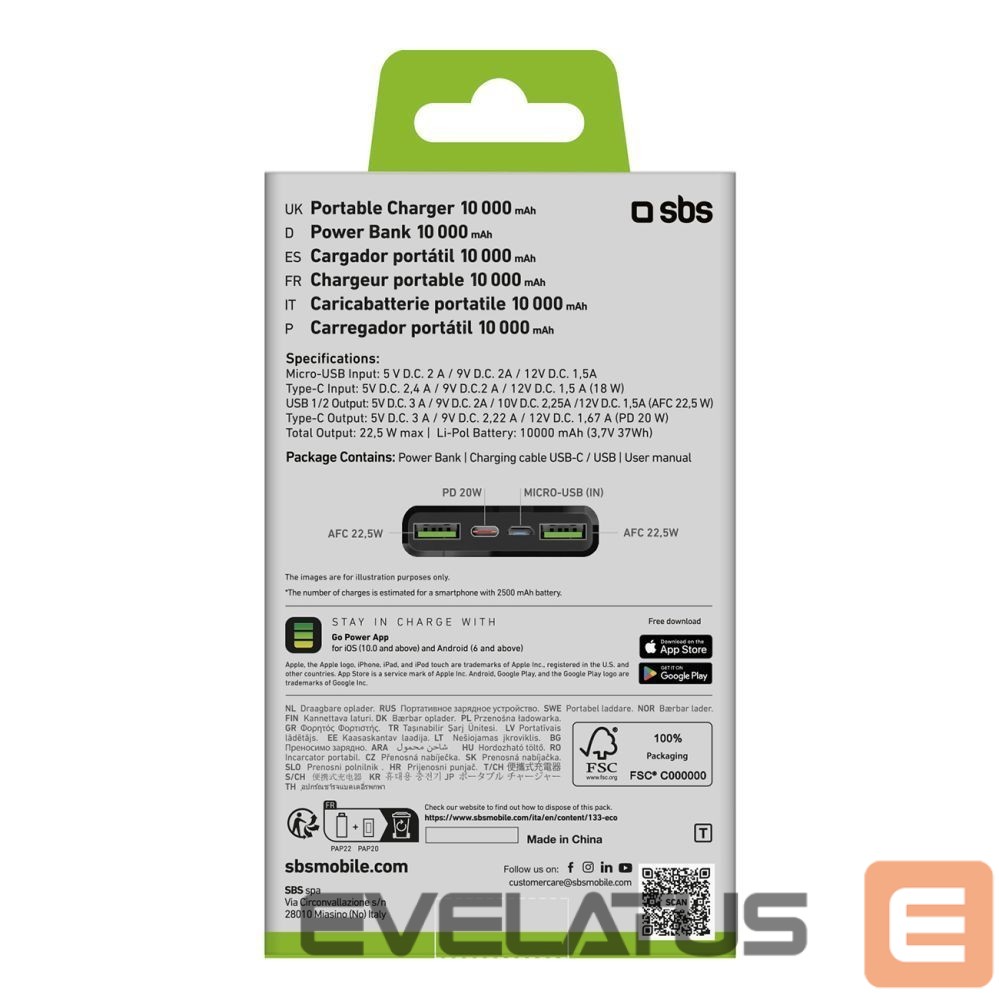 Power bank SBS Powerbank SBS TTBB10000FASTPD20K 10000 mAh 20W with Power Delivery - black