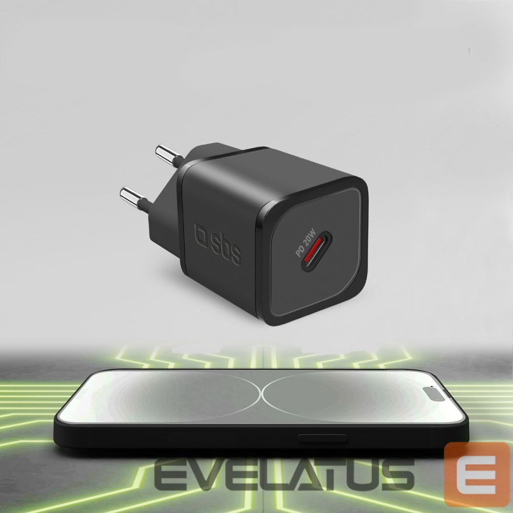 Adapter SBS SBS TETRGAN1C20K 20W GaN USB-C Wall Charger with Power Delivery - Black