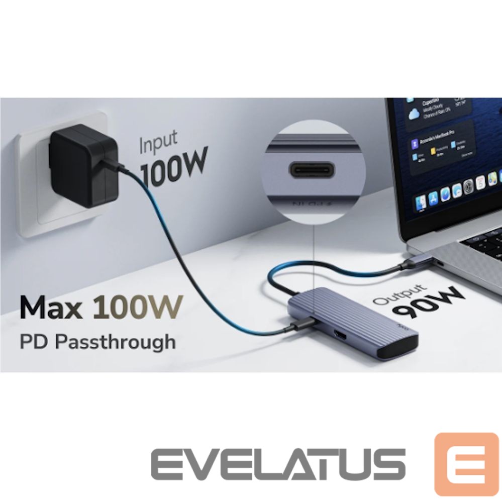 Routers Cudy UH606 PortMate USB-C 6-in-1 Hub 4K 60Hz HDMI Gigabit LAN 3x USB-A Power Input Grey
