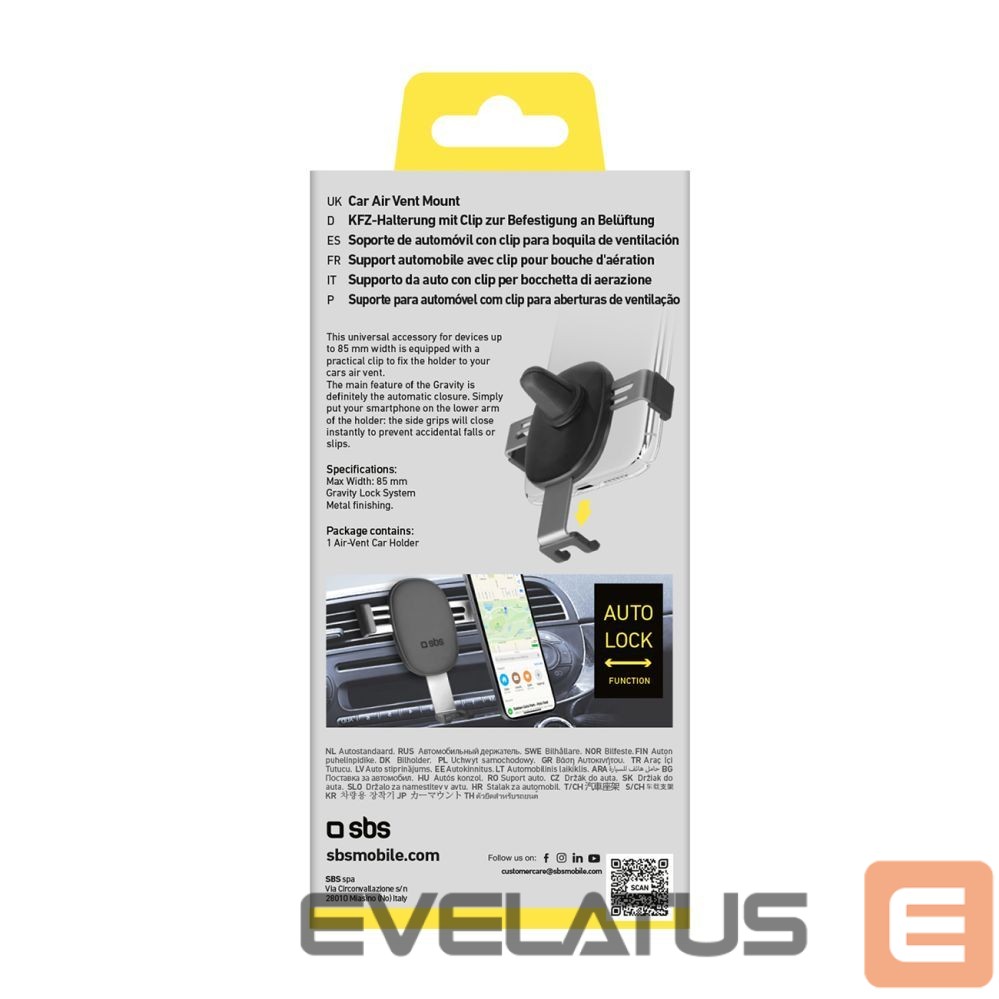 Auto holder SBS SBS TESUPPCLIPGRAVK smartphone holder for air vent, gravity - black
