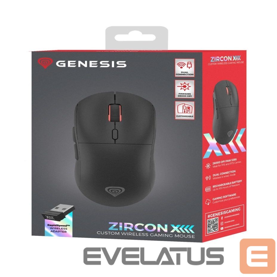 Computer mouse Genesis Zircon XIII Custom | Wireless | Gaming Mouse | 2.4 GHz, USB | Black