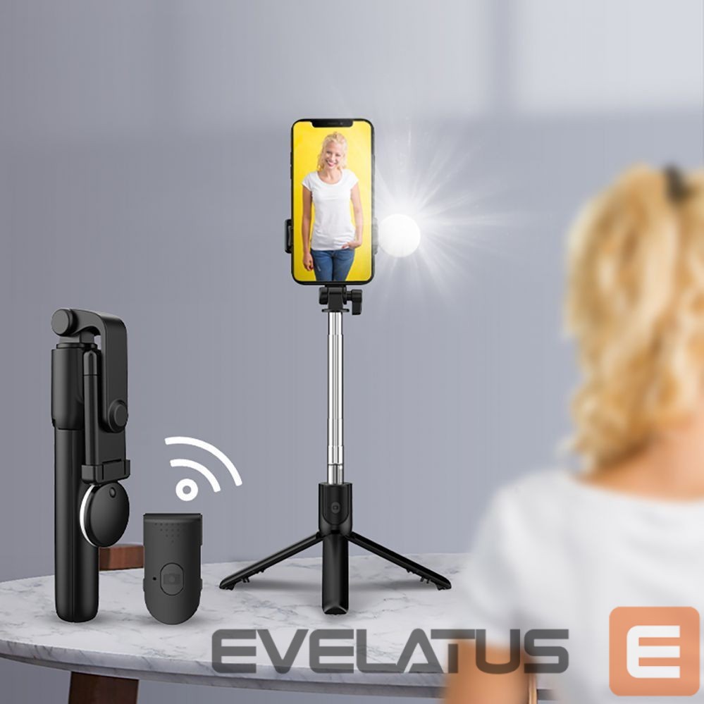 Camera accessory Hurtel Selfie stick WR1YXS telescopic tripod 0.71m with round lamp - black