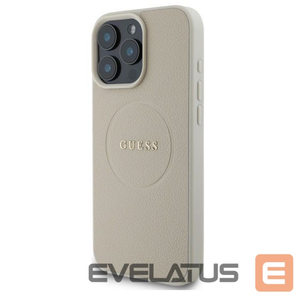 Back panel cover Guess Guess Grained Gold Ring MagSafe Case for iPhone 16 Pro Max - Beige