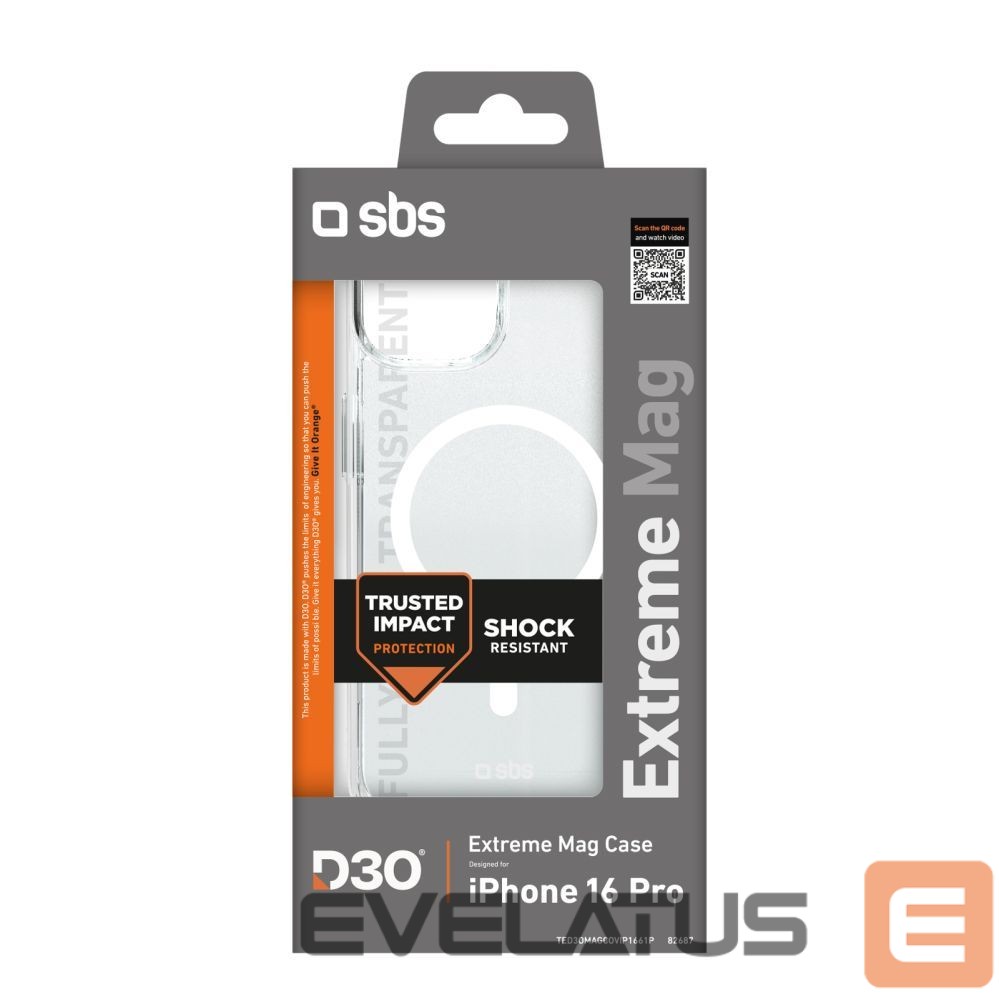 Back panel cover SBS SBS Extreme Mag D3O MagSafe Case for iPhone 16 Pro - Transparent