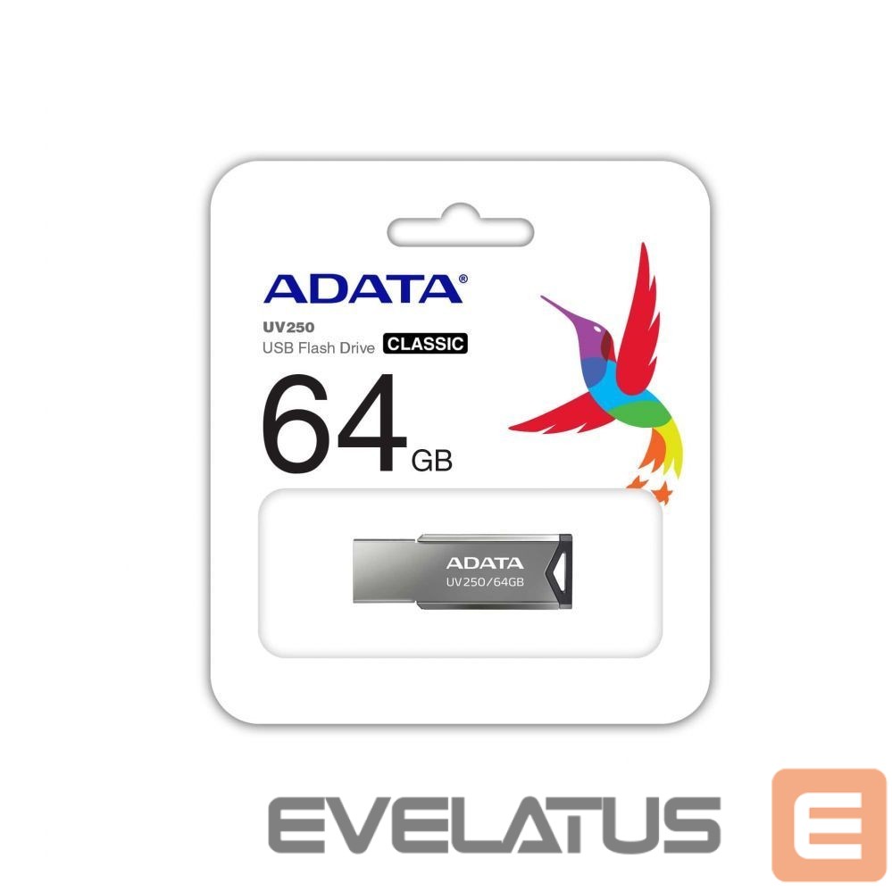Flash drive ADATA USB Flash Drive UV250 64 GB, USB 2.0, Silver