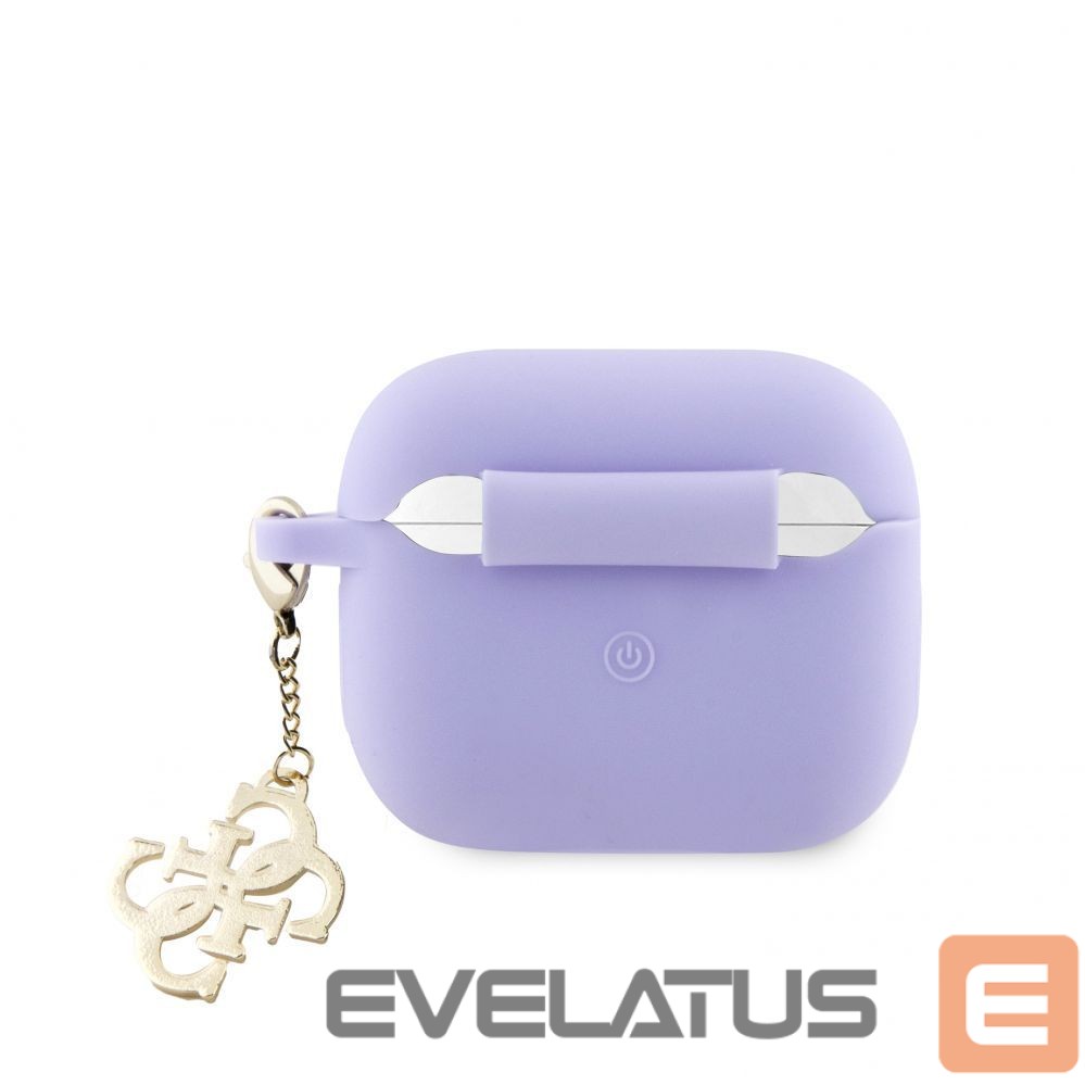 Headphone case Guess - Airpods 3 Case Silicone Classic Logo Gold With 4G Charm Purple