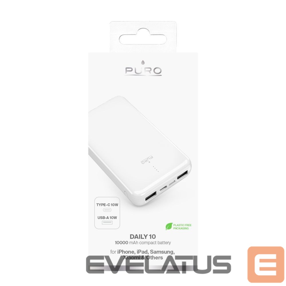 Power bank Puro Elektrik Powerbank Puro White 10000mAh 12W 2xUSB-A + USB-C - white