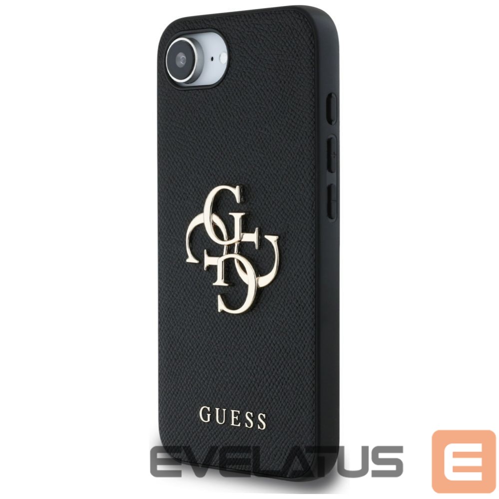 Back panel cover Guess Guess PU Grained 4G Metal Logo case for iPhone 16e - black