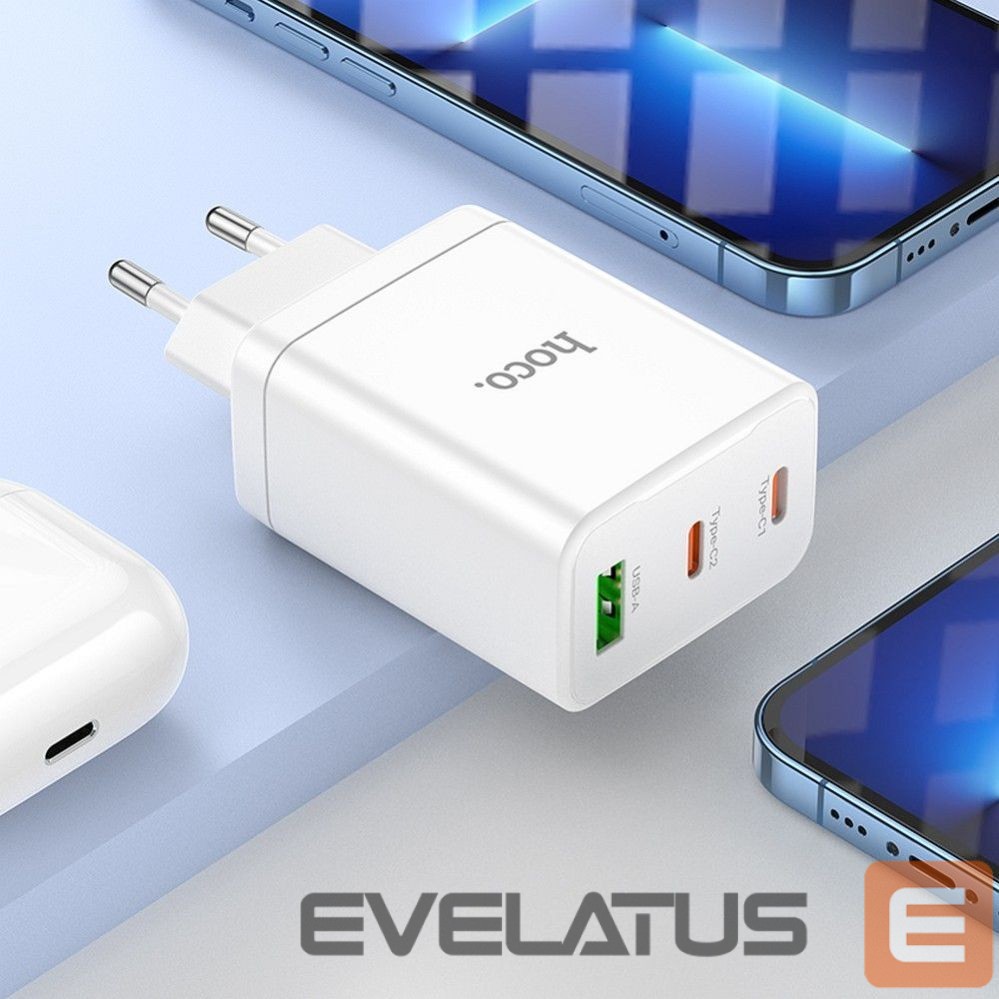 Adapter Hoco Phone charger Hoco 2 x USB C + USB A QC3.0 PD 3A 35W + cable USB C to Lightning N33 white
