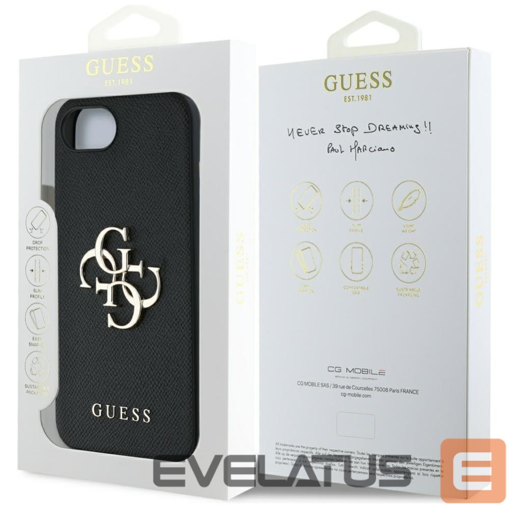 Back panel cover Guess Guess PU Grained 4G Metal Logo case for iPhone 16e - black