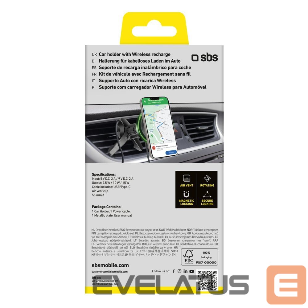 Auto holder SBS Smartphone holder with wireless charger SBS TESUPMAGWIR15W for air vent, compatible with MagSafe - black