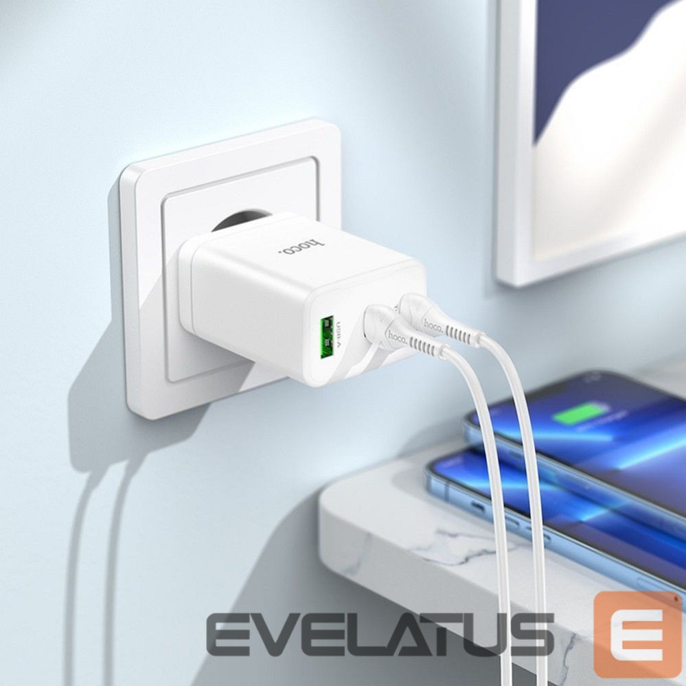 Adapter Hoco Phone charger Hoco 2 x USB C + USB A QC3.0 PD 3A 35W + cable USB C to Lightning N33 white
