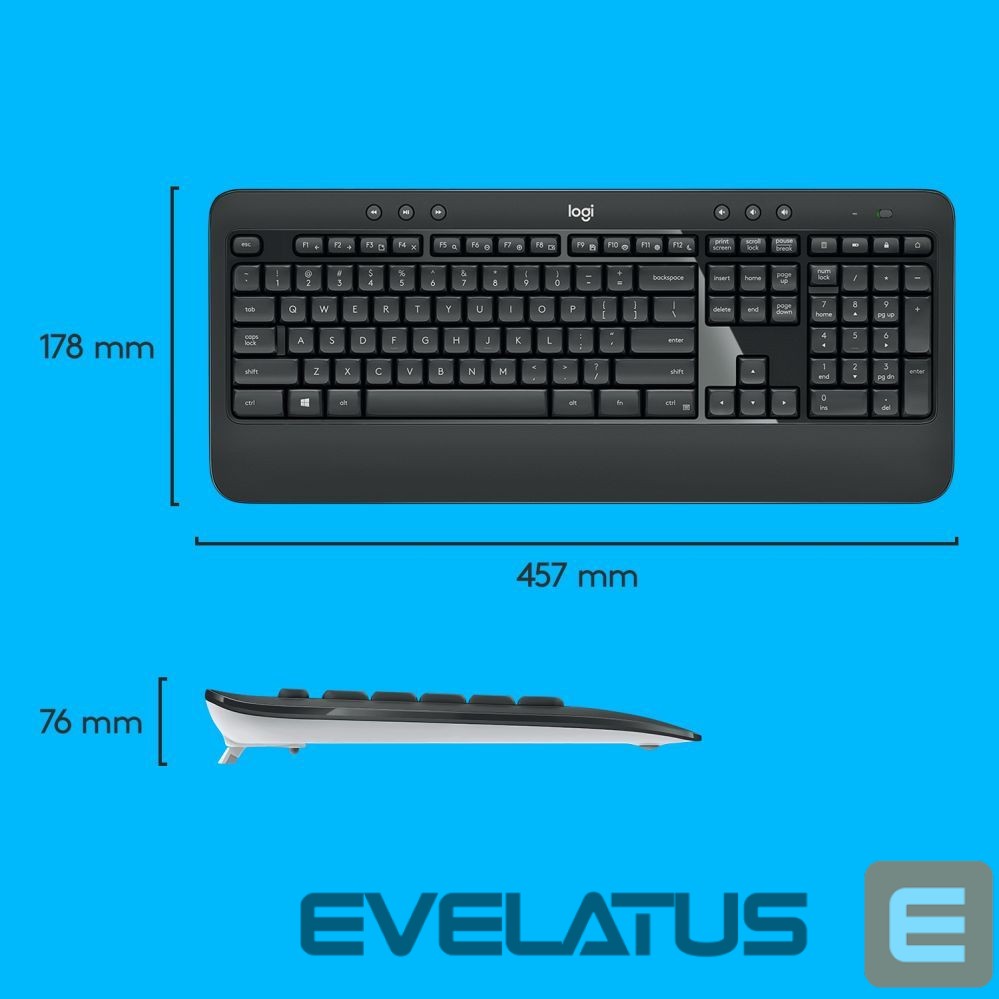 Computer keyboard Logitech MK540 Advanced Keyboard and Mouse Set, Wireless, Mouse included, Batteries included, US, Wireless connection, USB, Black