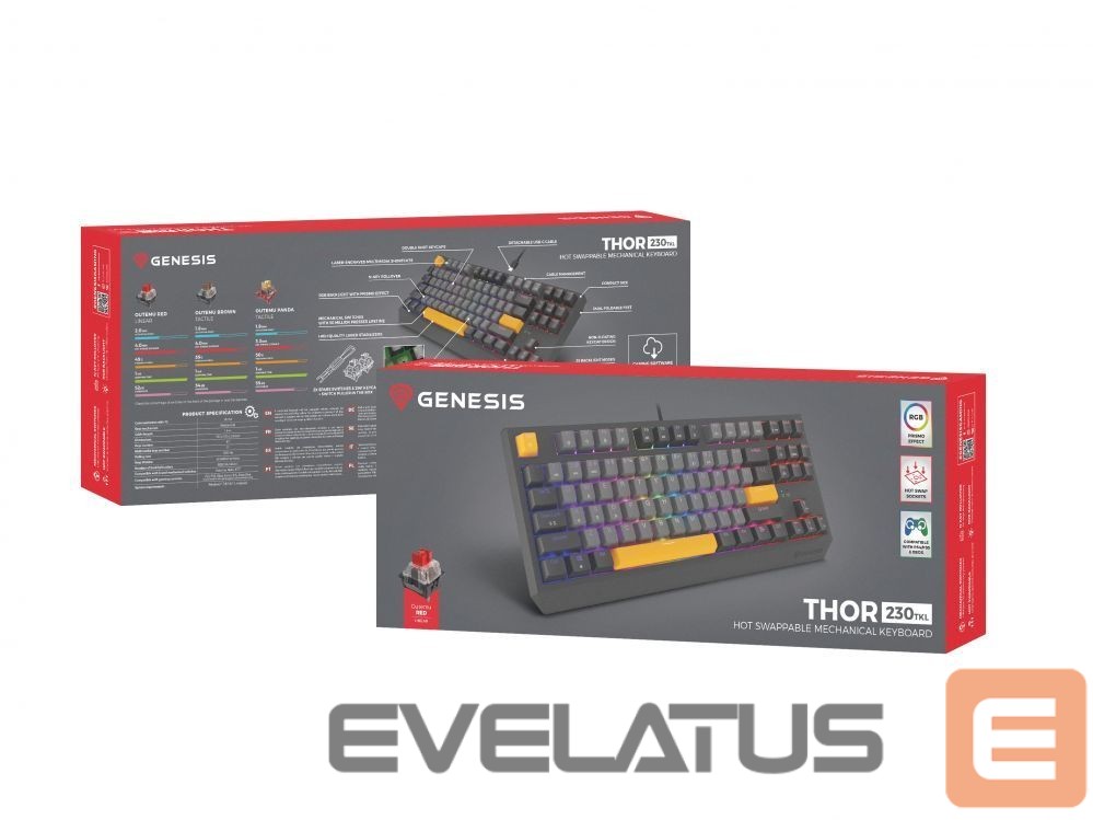 Computer keyboard Genesis THOR 230 | Mechanical Gaming Keyboard | Wired | US | Anchor Gray Negative | USB Type-A | Outemu Red