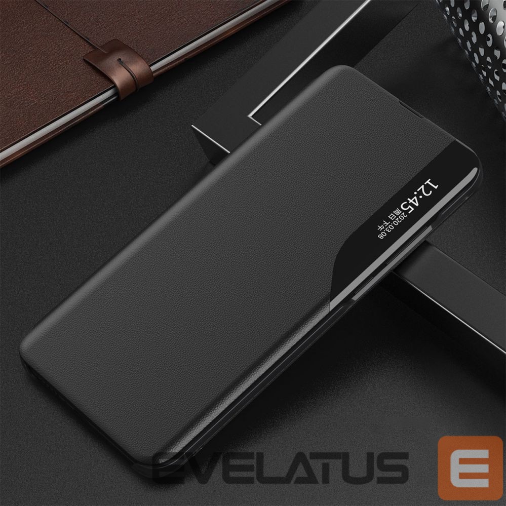 Back panel cover Hurtel Eco Leather View Case elegant case with flap and stand for iPhone 16e - black