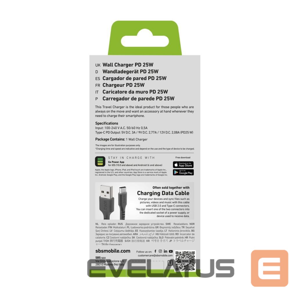 Adapter SBS SBS TETR1CPD25 25W USB-C Wall Charger with Power Delivery - Black