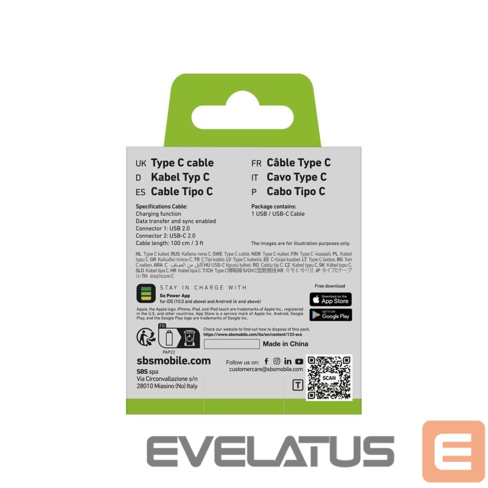 Cable SBS SBS TECABLETYC1KPOS USB-A - USB-C Cable 1m - Black