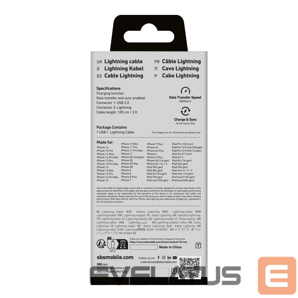 Cable SBS SBS TECABLEUSBIP589A USB-A - Lightning Cable - Blue