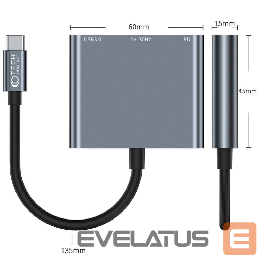 Other Computer Accessory Tech-Protect HUB Tech-Protect V1 3in1 USB-C - USB-A 3.0 / USB-C PD 100W / HDMI 4K 30Hz - gray