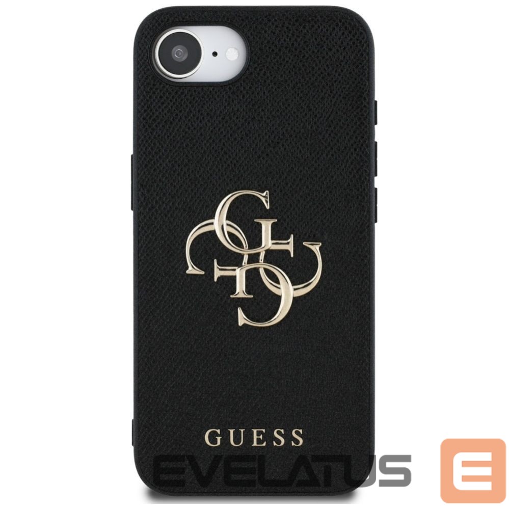 Back panel cover Guess Guess PU Grained 4G Metal Logo case for iPhone 16e - black