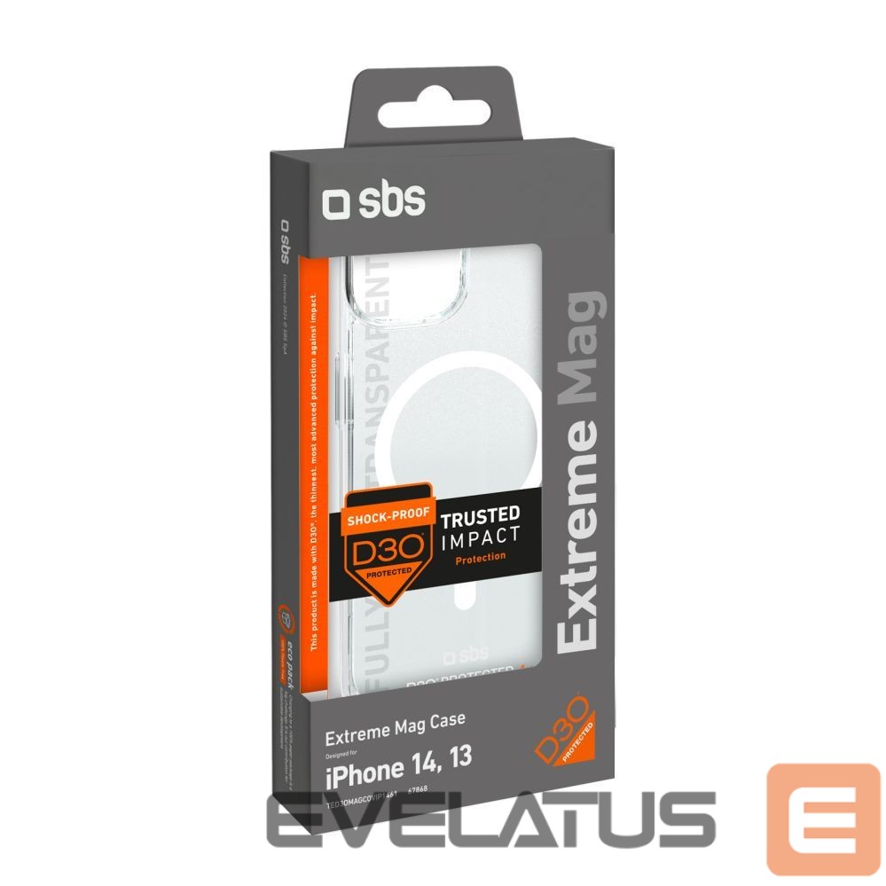 Back panel cover SBS SBS D3O MagSafe Case for iPhone 14 / 13 - Transparent