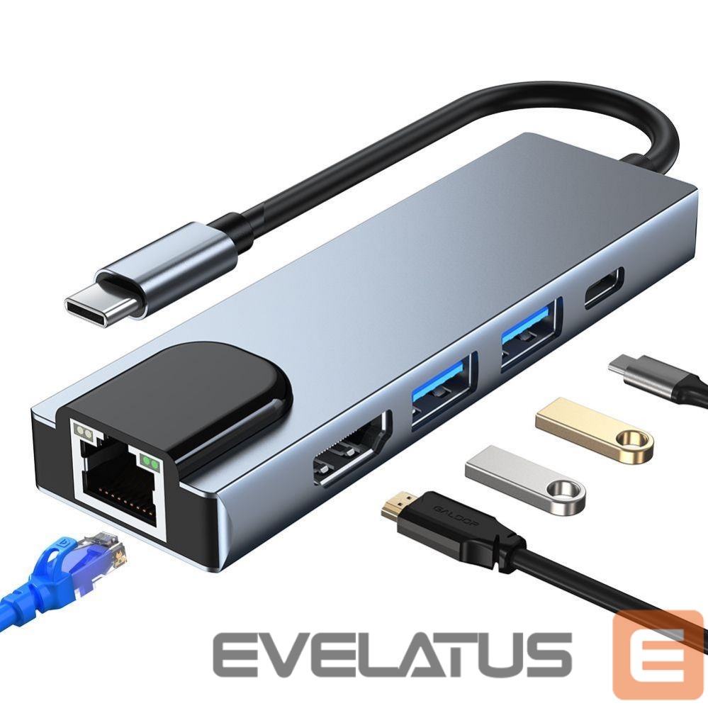 Other Computer Accessory Tech-Protect HUB Tech-Protect V3 5in1 USB-C - USB-A 3.0 / USB-A 2.0 / USB-C / HDMI / RJ45 - gray