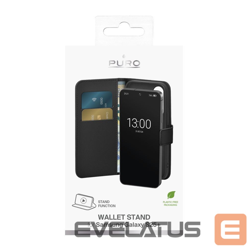 Back panel cover Puro Puro Booklet Case with Flip and Wallet for Samsung Galaxy S25+ - Black