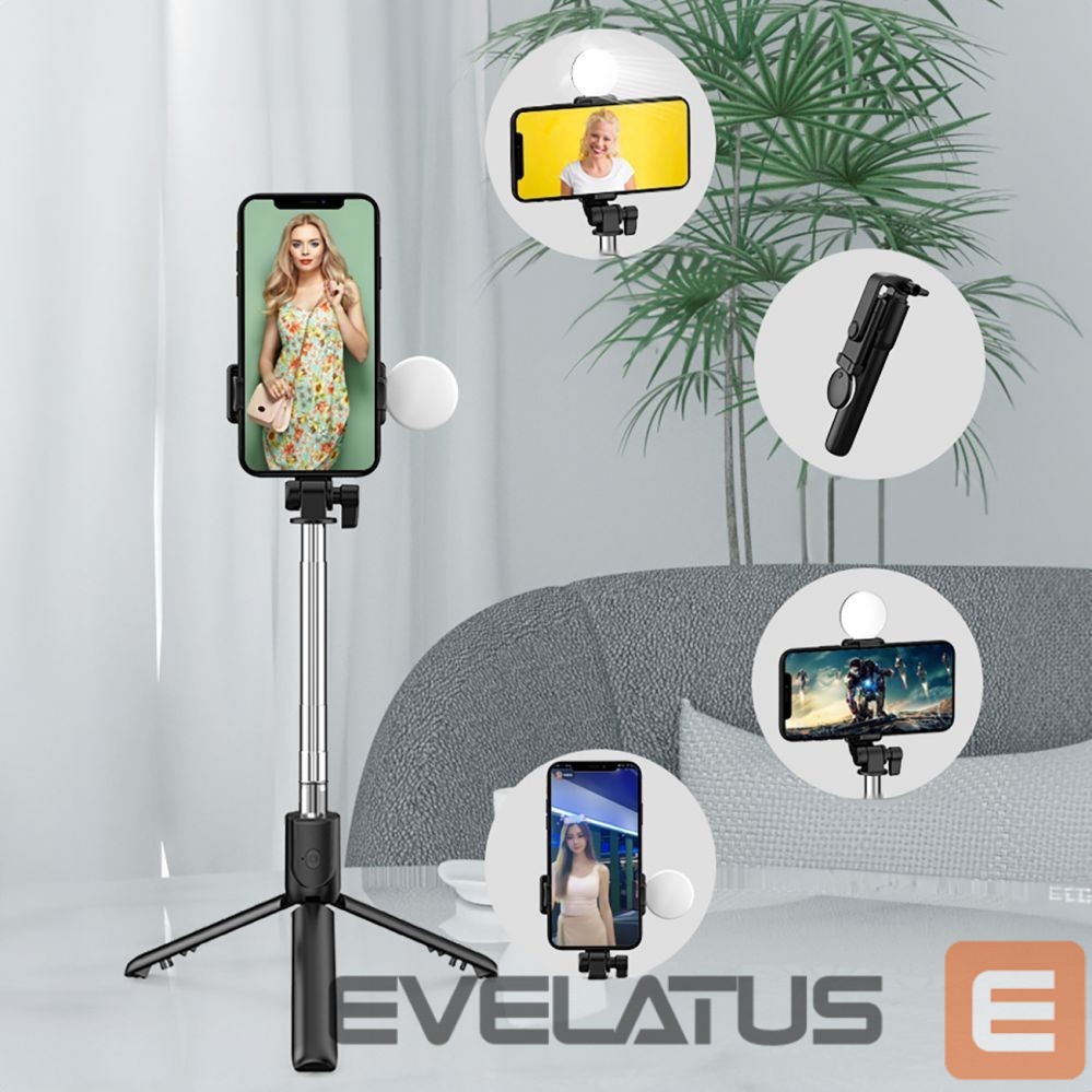 Camera accessory Hurtel Selfie stick WR1YXS telescopic tripod 0.71m with round lamp - black