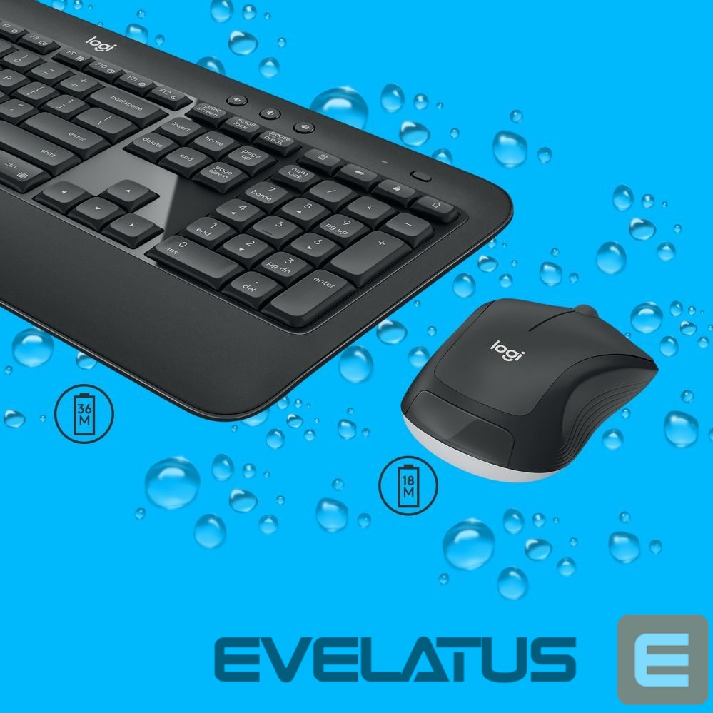 Computer keyboard Logitech MK540 Advanced Keyboard and Mouse Set, Wireless, Mouse included, Batteries included, US, Wireless connection, USB, Black