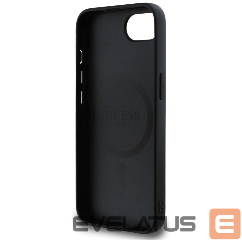 Back panel cover Guess Guess PU Leather 4G Colored Ring Case with MagSafe for iPhone 16e - Black