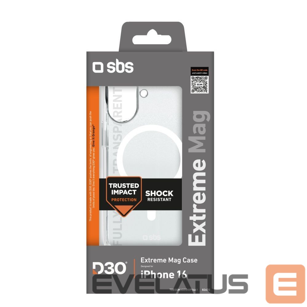 Back panel cover SBS SBS Extreme Mag D3O MagSafe iPhone 16 Case - Transparent
