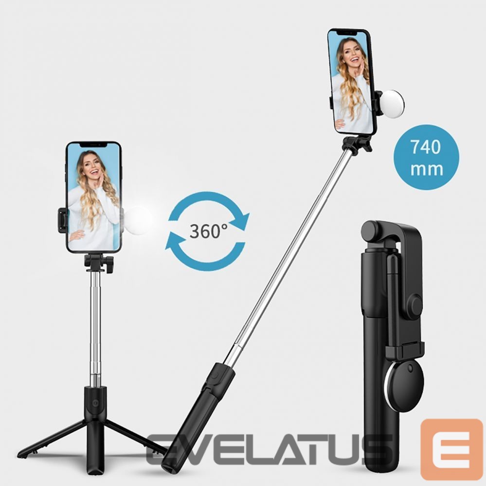 Camera accessory Hurtel Selfie stick WR1YXS telescopic tripod 0.71m with round lamp - black