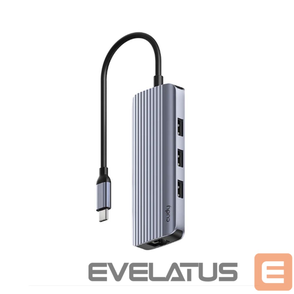 Routers Cudy UH606 PortMate USB-C 6-in-1 Hub 4K 60Hz HDMI Gigabit LAN 3x USB-A Power Input Grey