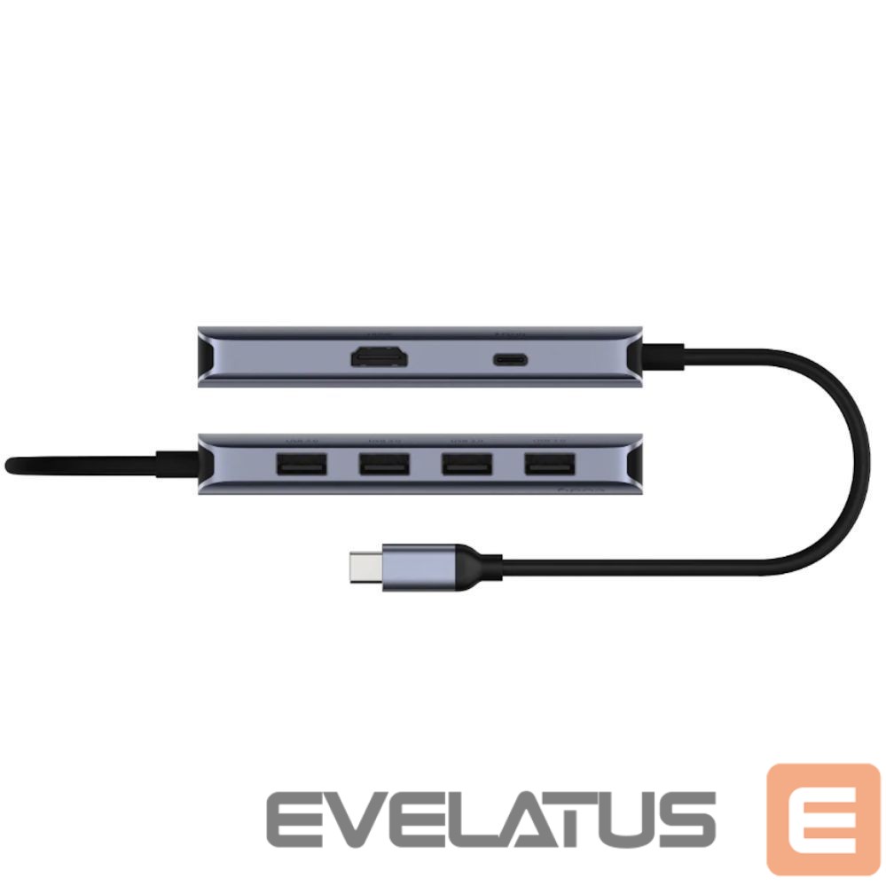 Routers Cudy UH500 PortMate USB-C 6-in-1 Hub 4K 30Hz HDMI USB-C PD 4x USB-A 3.0 Aluminum Grey