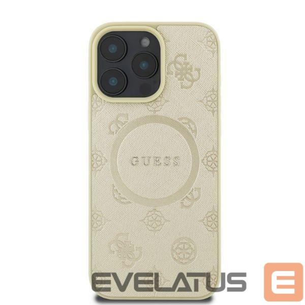 Back panel cover Guess Guess Saffiano Peony Classic Logo MagSafe case for iPhone 16 Pro - gold