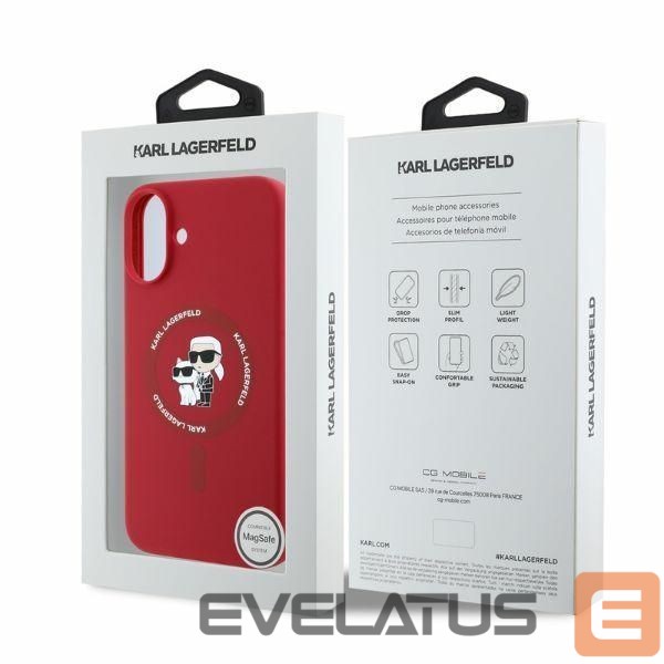 Back panel cover Karl Lagerfeld Karl Lagerfeld Silicone Karl&Choupette Heads Ring MagSafe iPhone 16 Case - Red