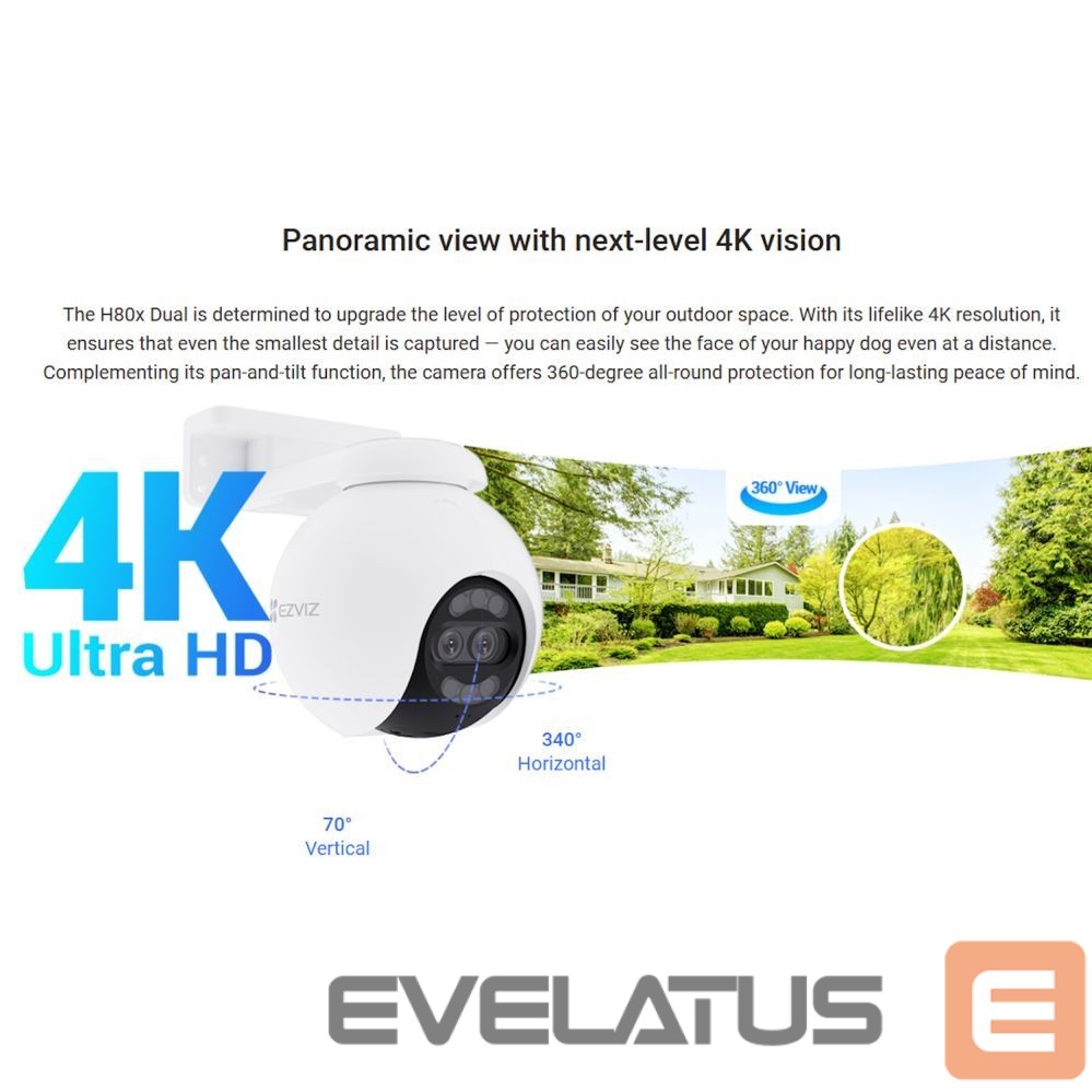 IP-kamera EZVIZ H80x Outdoor IP65 Dual lens 8MP+2MP 4K Camera Pan & Tilt 360 MicroSD / Night vision White