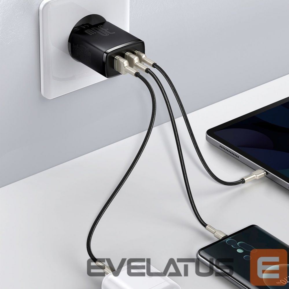 Adapter Baseus Baseus Compact fast charger 2x USB / USB Type C 30W 3A Power Delivery Quick Charge black (CCXJ-E01)