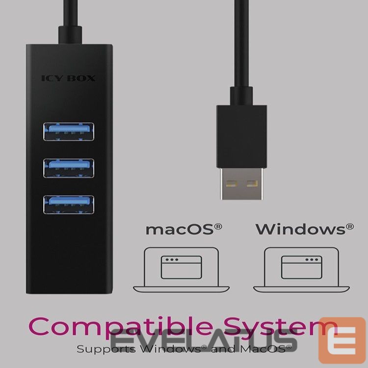 Routers Raidsonic 4 Port Hub with USB 3.0 Type-A, Type-C, Gigabit LAN Icy Box IB-HUB1419-LAN Black