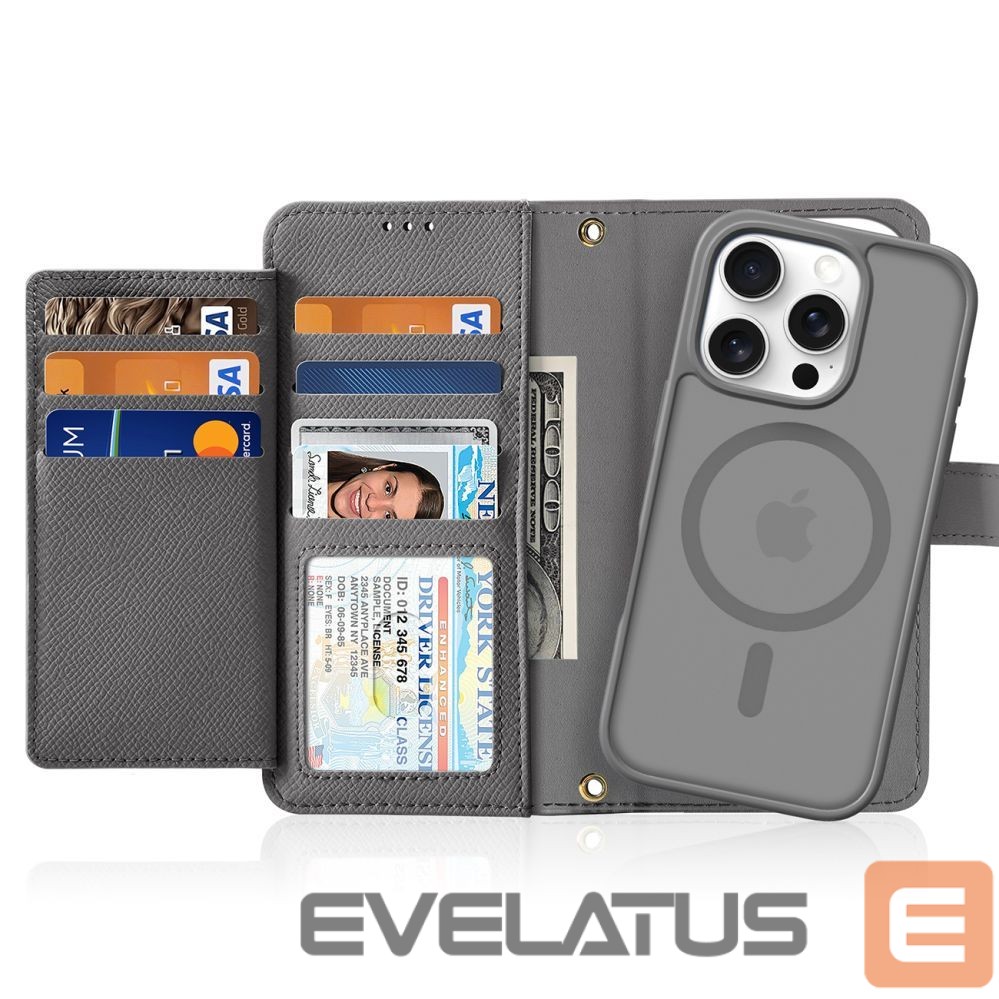 Back panel cover Dux Ducis Dux Ducis Lawa iPhone 16 Pro Leather Case with Detachable Magnetic Wallet - Gray