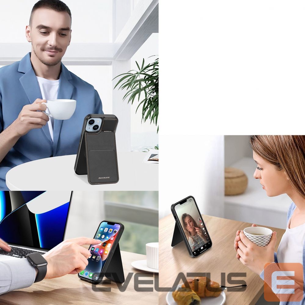 Back panel cover Dux Ducis 3in1 Wallet Case with Stand for iPhone 15 Plus MagSafe RFID Blocker Dux Ducis Rafi Mag - Black