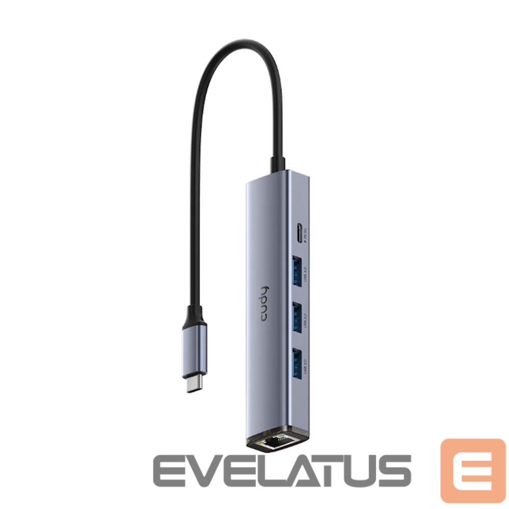 Routers Cudy UH605 USB-C 5-in-1 Hub Gigabit LAN 3x USB-A 3.0 Power Input Aluminum Grey