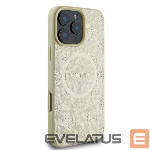 Back panel cover Guess Guess Saffiano Peony Classic Logo MagSafe case for iPhone 16 Pro - gold
