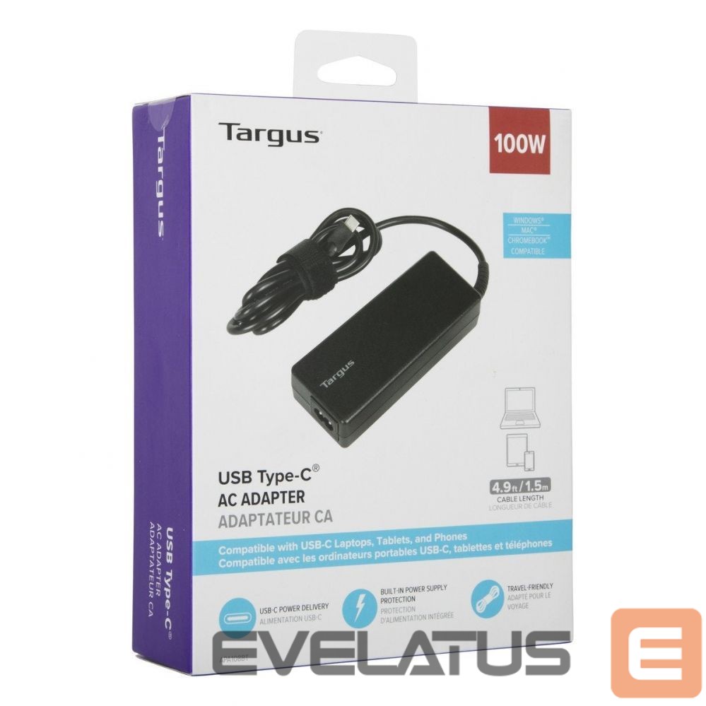 Controller Targus | 100 W USB-C PD Charger - For Laptops or Power Pass-Thru Docks | APA108EU