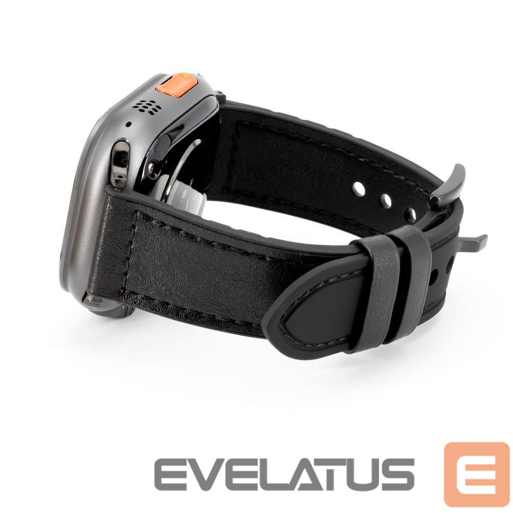 Strap Connect Watch 42/44/45mm Silicone patch Leather Watch Strap (132mm M/L) Black
