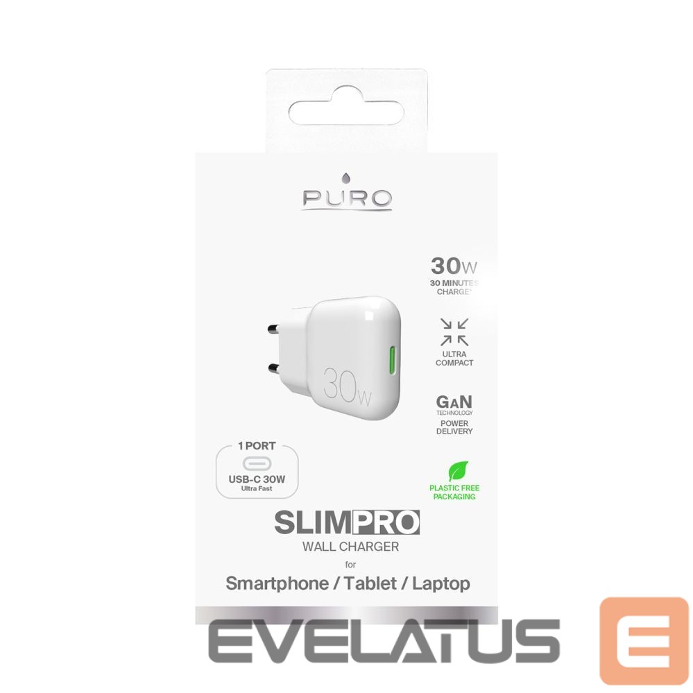 Adapter Puro GaN Puro SLIMPRO 30W USB-C Wall Charger - White