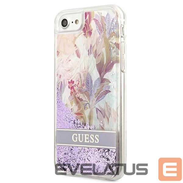 Back panel cover Guess Guess Flower Liquid Glitter case for iPhone SE 2022 / SE 2020 / 7 / 8 - purple