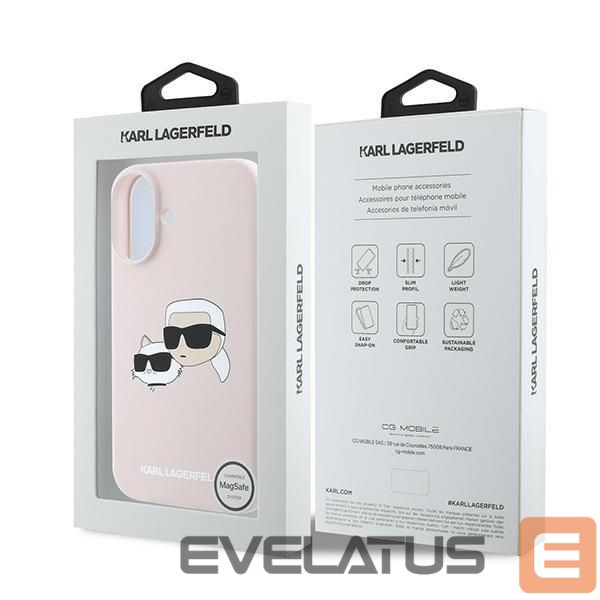 Back panel cover Karl Lagerfeld Karl Lagerfeld Silicone Case Heads Print MagSafe for iPhone 16 Plus - Pink
