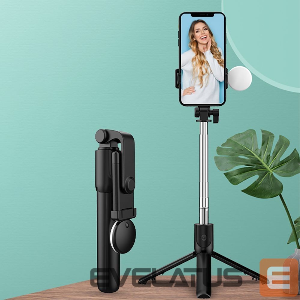 Camera accessory Hurtel Selfie stick WR1YXS telescopic tripod 0.71m with round lamp - black